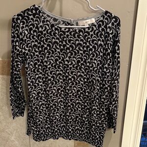 LOFT Black and White Swirl Pattern Blouse